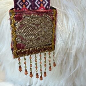 Handmade Boho Fabric Wallet Necklace Purse Pouch One of a Kind Artisan Signed